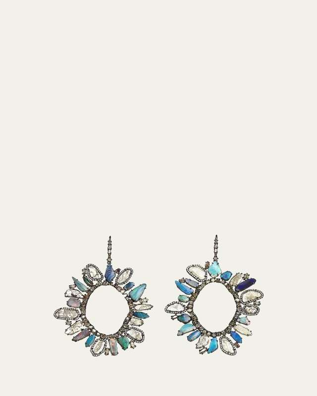 18K Gold Opal and Diamond Slice Earrings with Black Rhodium